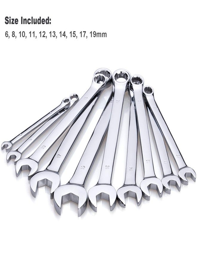 EFFICERE Max Torque 10-Piece Premium Metric Combination Wrench Set, Chrome Vanadium Steel, Long Pattern Design | Include Metric Sizes 6, 8, 10, 11, 12, 13, 14, 15, 17, 19mm with Storage Rack Organizer - Image 2