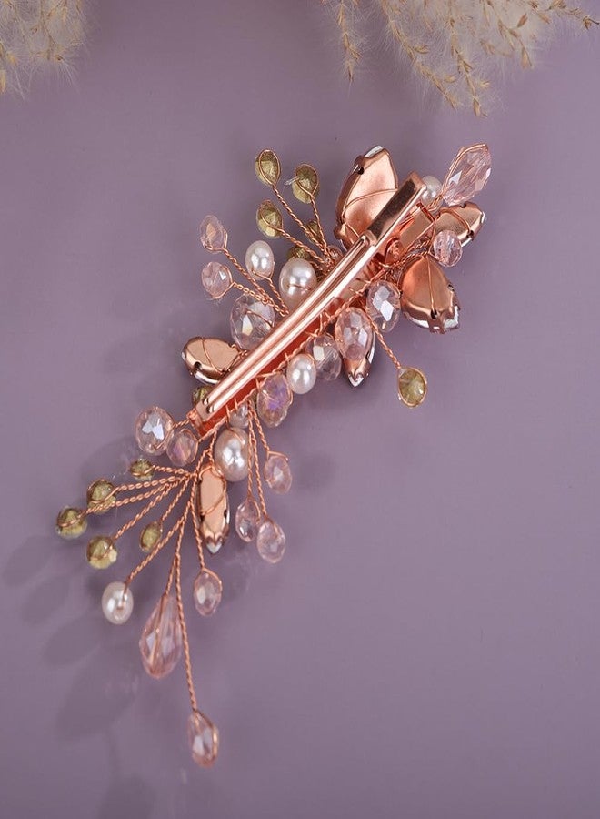 Rumtock Pink Crystal Hair Clip for Women Wedding Bridal Handmade Hair Accessories Side Headpiece Jewelry (Pink) - Image 4