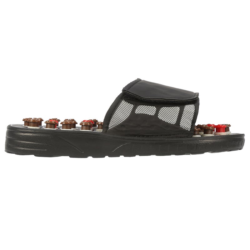Massage Slippers: Black Eva & Wood Blend - Adjustable Hook And Loop Closure Portable Foot Massager for Home Relaxation, Tired Feet Stress Relief - Image 5