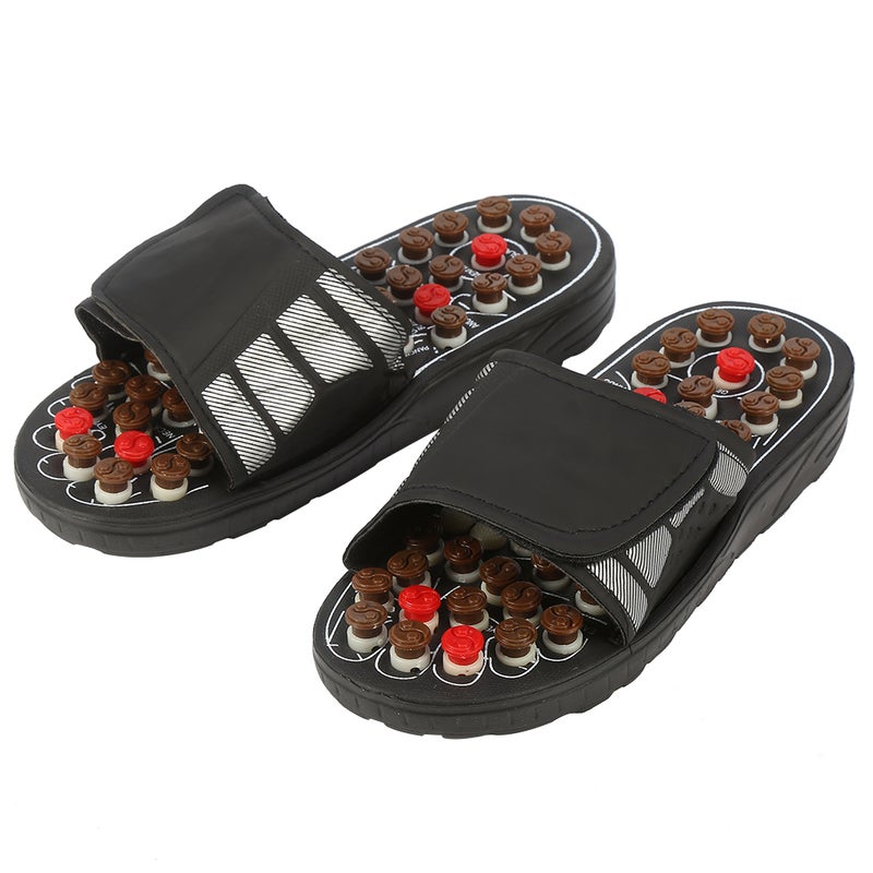 Massage Slippers: Black Eva & Wood Blend - Adjustable Hook And Loop Closure Portable Foot Massager for Home Relaxation, Tired Feet Stress Relief - Image 4