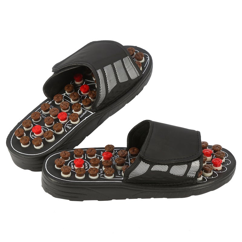 Massage Slippers: Black Eva & Wood Blend - Adjustable Hook And Loop Closure Portable Foot Massager for Home Relaxation, Tired Feet Stress Relief - Image 3