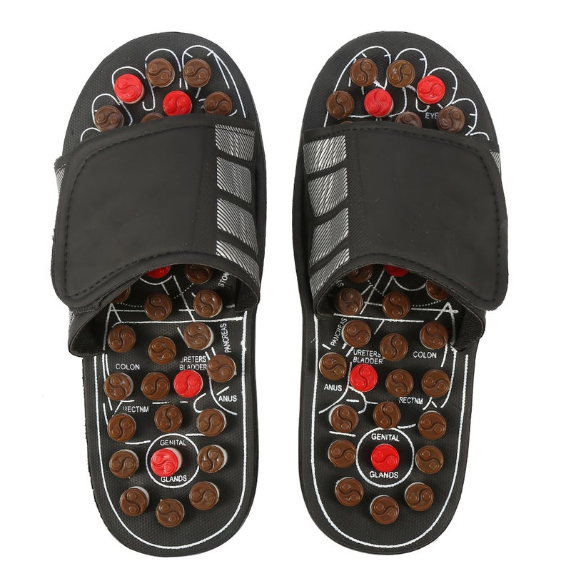 Massage Slippers: Black Eva & Wood Blend - Adjustable Hook And Loop Closure Portable Foot Massager for Home Relaxation, Tired Feet Stress Relief - Image 2