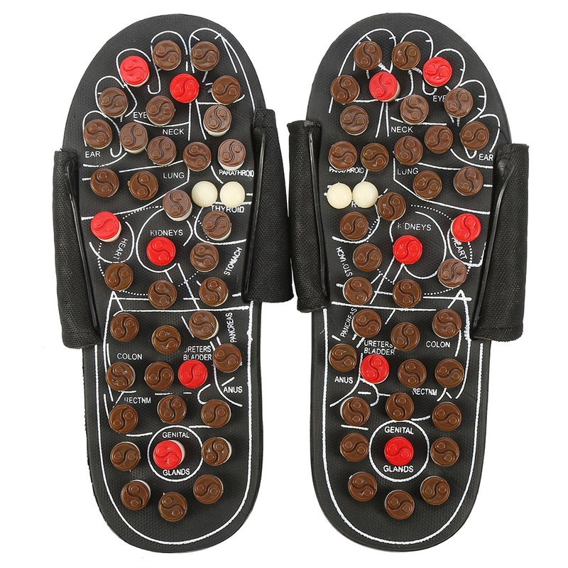 Massage Slippers: Black Eva & Wood Blend - Adjustable Hook And Loop Closure Portable Foot Massager for Home Relaxation, Tired Feet Stress Relief - Image 1