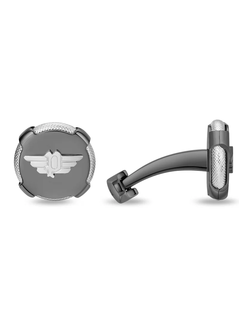بوليس Knurl Grey Metal Stainless Steel Ring wing LogoCufflinks for Men
