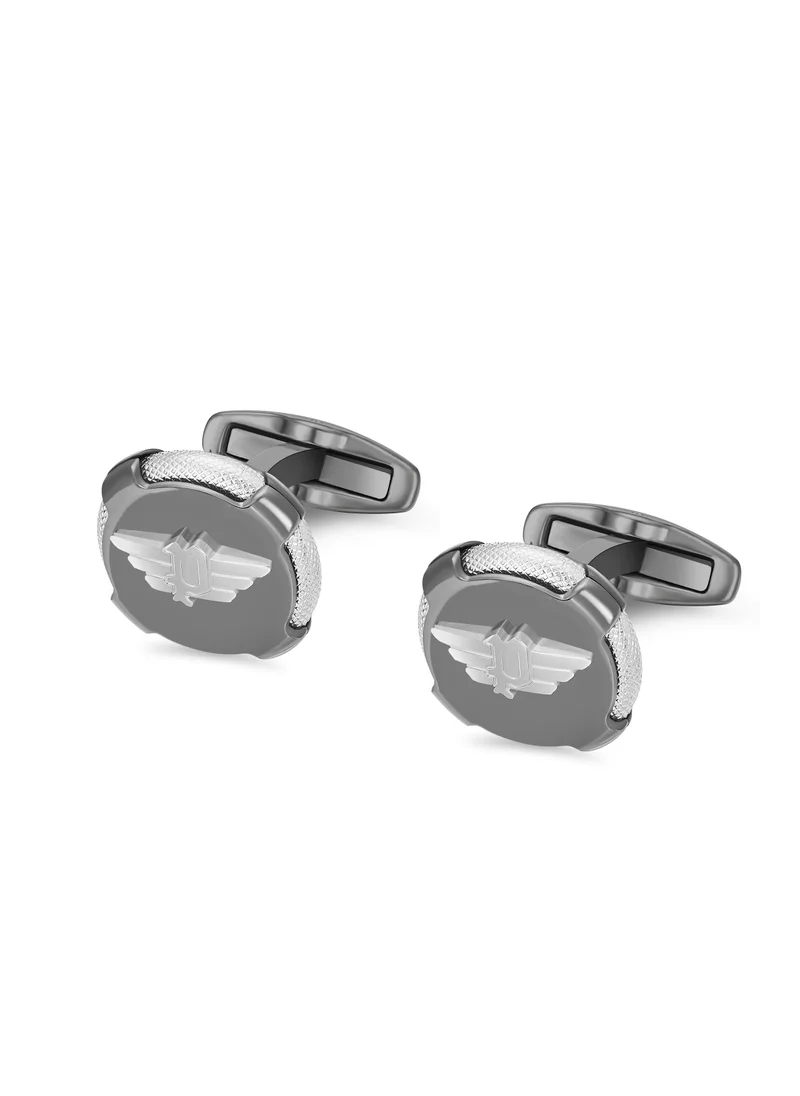 بوليس Knurl Grey Metal Stainless Steel Ring wing LogoCufflinks for Men
