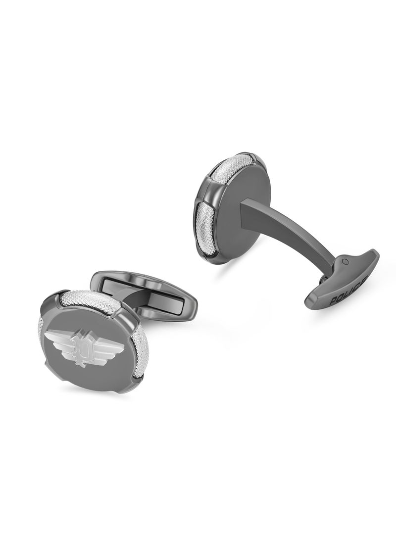 POLICE Knurl Grey Metal Stainless Steel Ring wing LogoCufflinks for Men  - Image 3