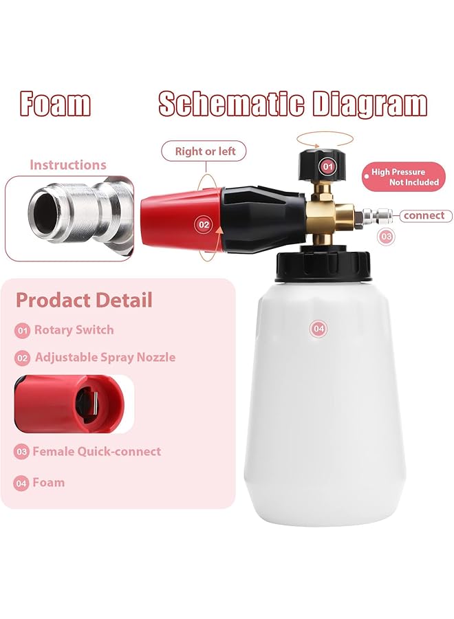 X spring Spring Snow Foam Lance, 1L Bottle Foam Cannon, Durable Car Wash Foam, Easy To Use Car Wash Sprayer, Car Foam Sprayer, Adjustable Foam Cannon With 1/4 Inch Quick Connector, For Pressure Washer - Image 2