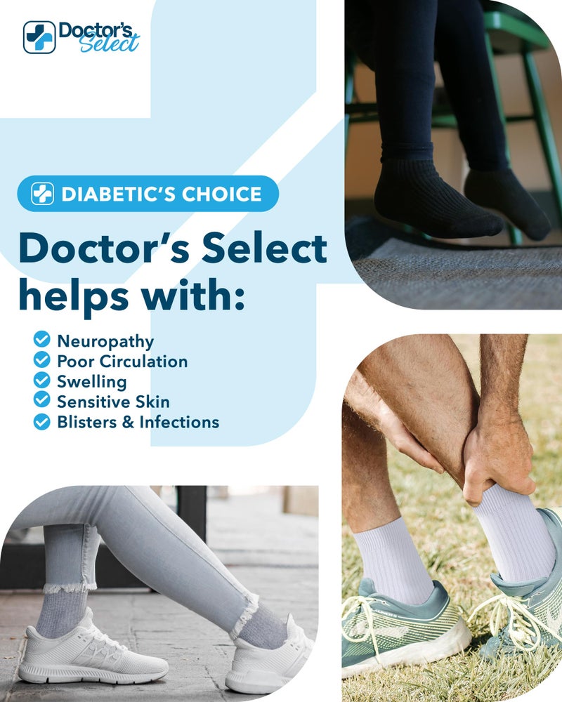Doctor's Select Bamboo Viscose Diabetic Socks for Men & Women - 6 Pairs | Moisture-Wicking, Non Binding, Wide Top, Neuropathy Socks for Men, Black, White, Gray/G-6Prs - Image 4