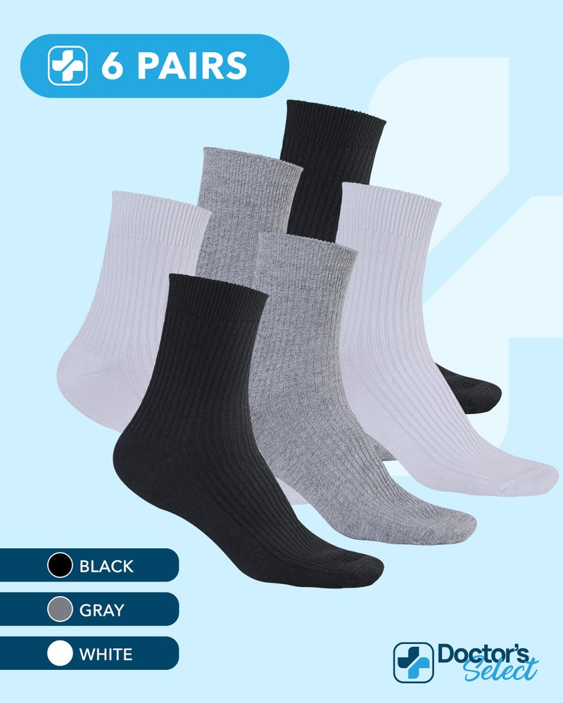 Doctor's Select Bamboo Viscose Diabetic Socks for Men & Women - 6 Pairs | Moisture-Wicking, Non Binding, Wide Top, Neuropathy Socks for Men, Black, White, Gray/G-6Prs - Image 5