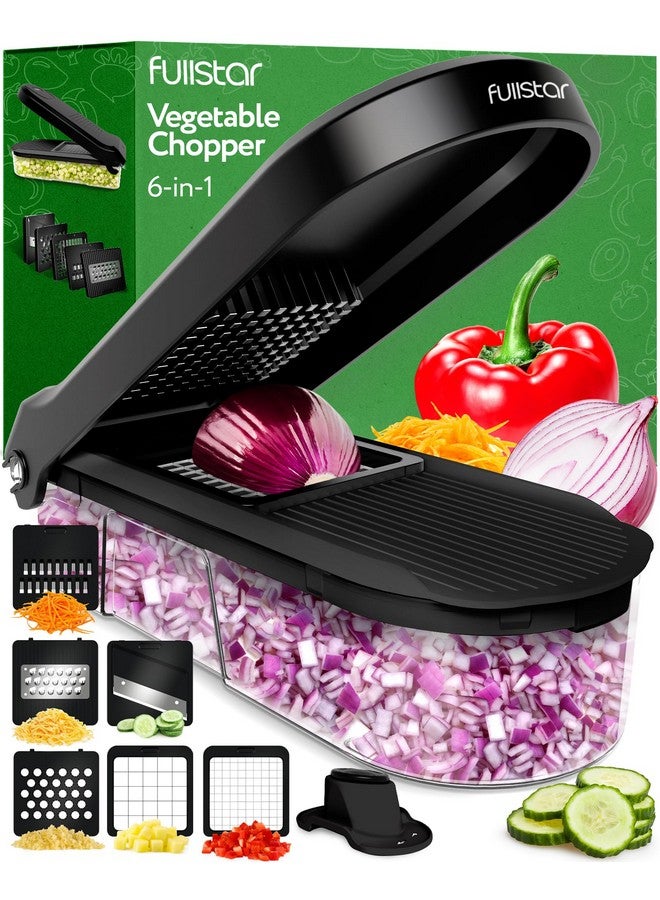 فل ستار مفرمة خضراوات فولستار، قطاعة ماندولين - مبشرة جبن، مفرمة طعام مع حاوية، أدوات مطبخ، أساسيات منزلية (6 في 1، أسود) - Image 1