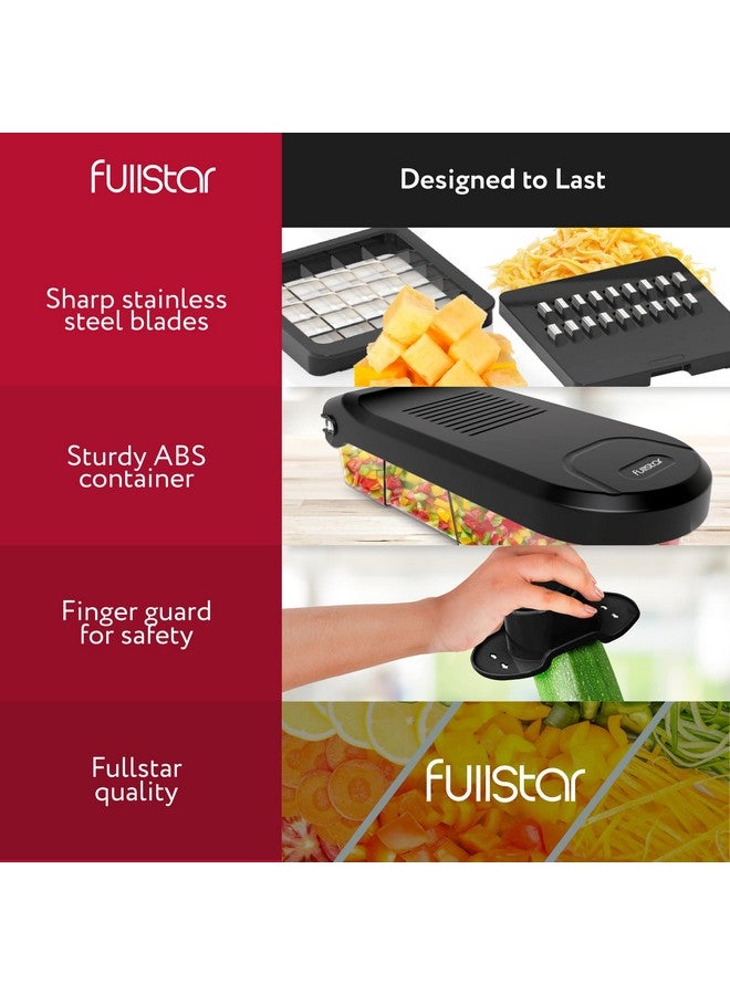 فل ستار مفرمة خضراوات فولستار، قطاعة ماندولين - مبشرة جبن، مفرمة طعام مع حاوية، أدوات مطبخ، أساسيات منزلية (6 في 1، أسود) - Image 3