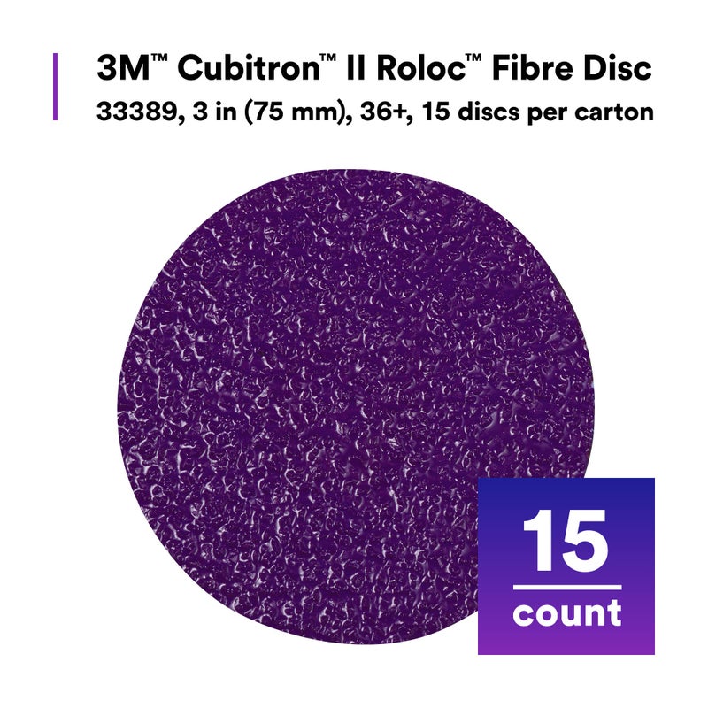 Cubitron 3M Cubitron II Roloc Fibre Disc, 786C, 33389, 3 in, 36+ Grit, 15 Pack, High Performance, Fast Cutting, Long Lasting - Image 3