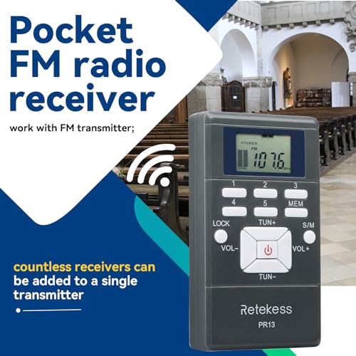 Retekess PR13 Portable FM Receiver, Mini FM Radio DSP with 24 Hour Clock for Drive-in Church, Teaching, Simultaneous Translation, Meeting, Tour Guide, Correctional Center(Pack of 10) - Image 2