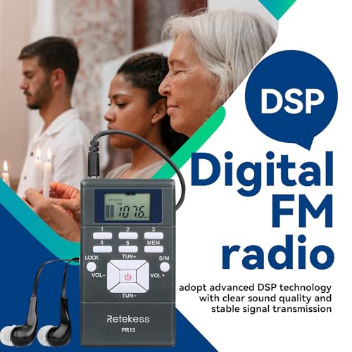 Retekess PR13 Portable FM Receiver, Mini FM Radio DSP with 24 Hour Clock for Drive-in Church, Teaching, Simultaneous Translation, Meeting, Tour Guide, Correctional Center(Pack of 10) - Image 3