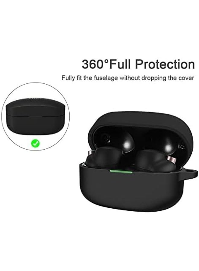 غطاء سيليكون لسماعات الأذن اللاسلكية سوني WF-1000XM4، حافظة واقية مضادة للخدش والسقوط مع خطاف تعليق (أسود) - Image 4