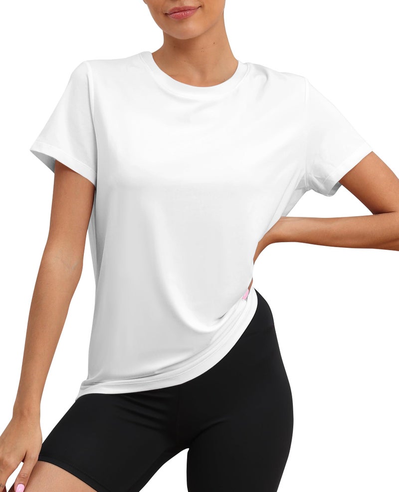 KevaMolly White Workout Tops for Women UPF50+ Breathable Loose Fit Yoga T Shirts Short Sleeve Running Gym Athletic Tee Top L - Image 1