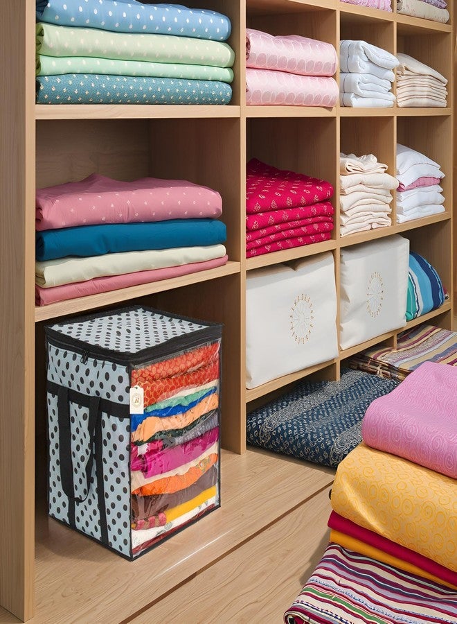 Shaping Fabric Saree Storage Bag | Premium Wardrobe Cloth Organizer Box | Large Garment Cover with Polka Dot Design | Durable Fabric, Transparent Window | Pack of 1 SF-SBF-1408 - Image 1