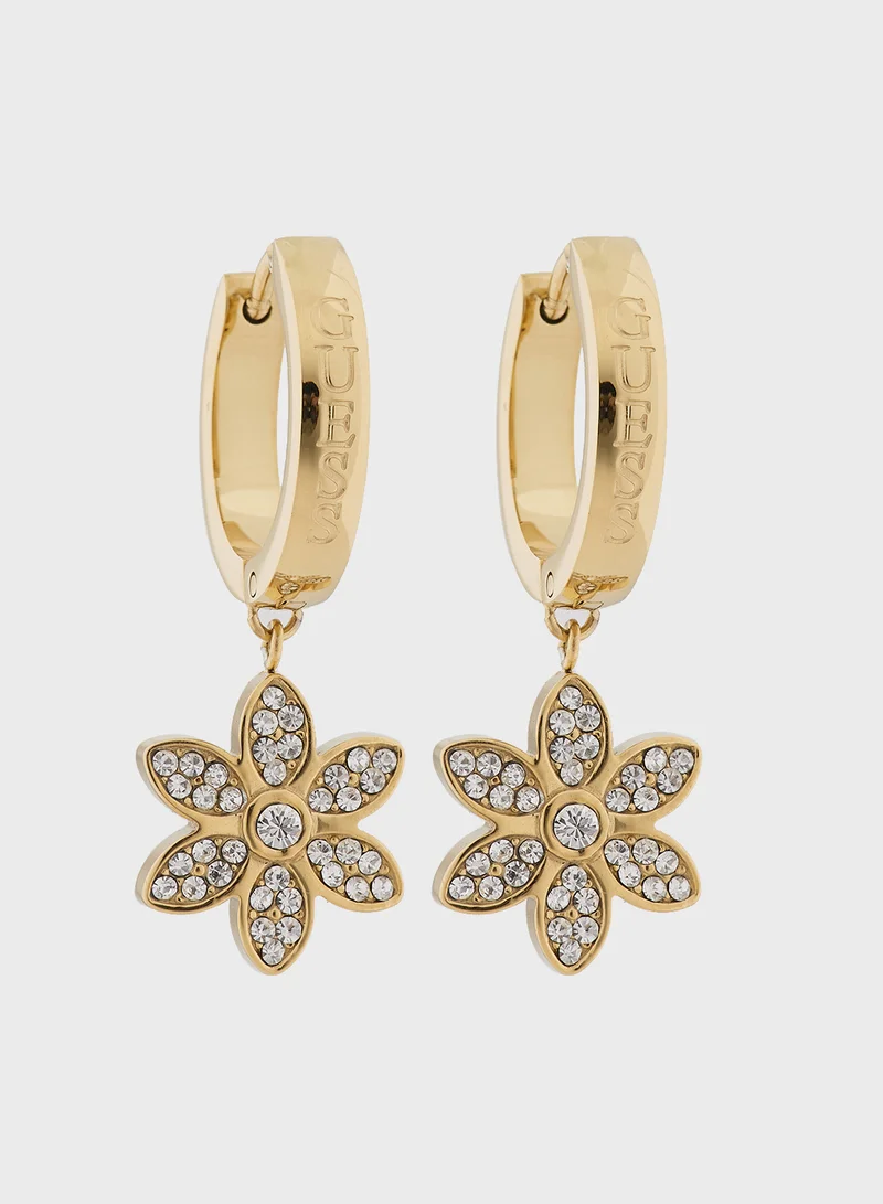 GUESS Ladies ER 30MM PAVE FLOWER HUGGIES