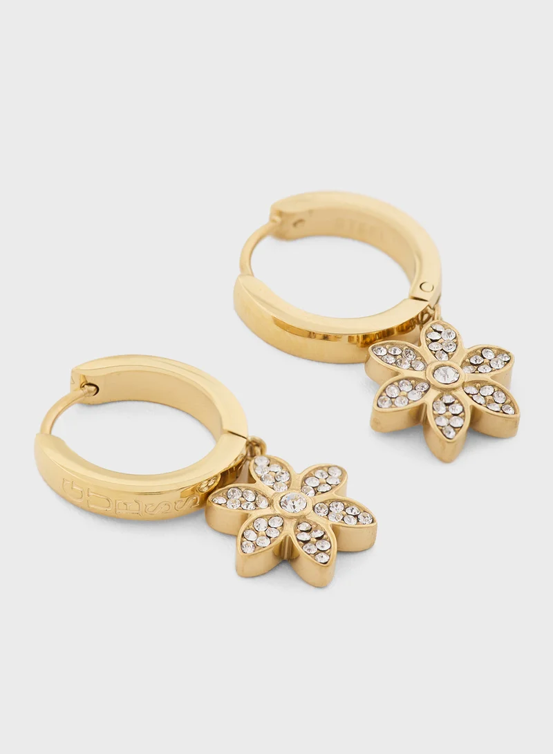 GUESS Ladies ER 30MM PAVE FLOWER HUGGIES