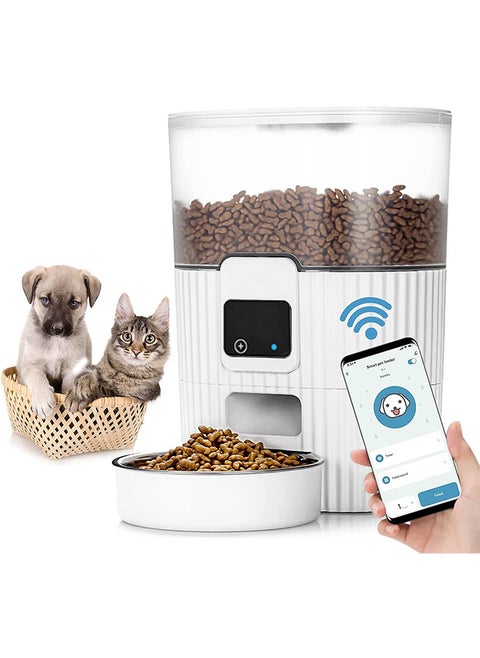 Automatic Cat Feeders with APP WiFi Pet Food Dispenser for Cat & small Dog Smart Timed Auto Pet Feeder Portion Control Battery and Plug-in Power Up to 10 Meals Per Day White
