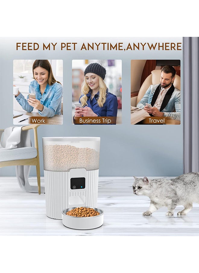 VINSOC - Automatic Cat Feeders with APP WiFi Pet Food Dispenser for Cat & small Dog Smart Timed Auto Pet Feeder Portion Control Battery and Plug-in Power Up to 10 Meals Per Day White - Image 1
