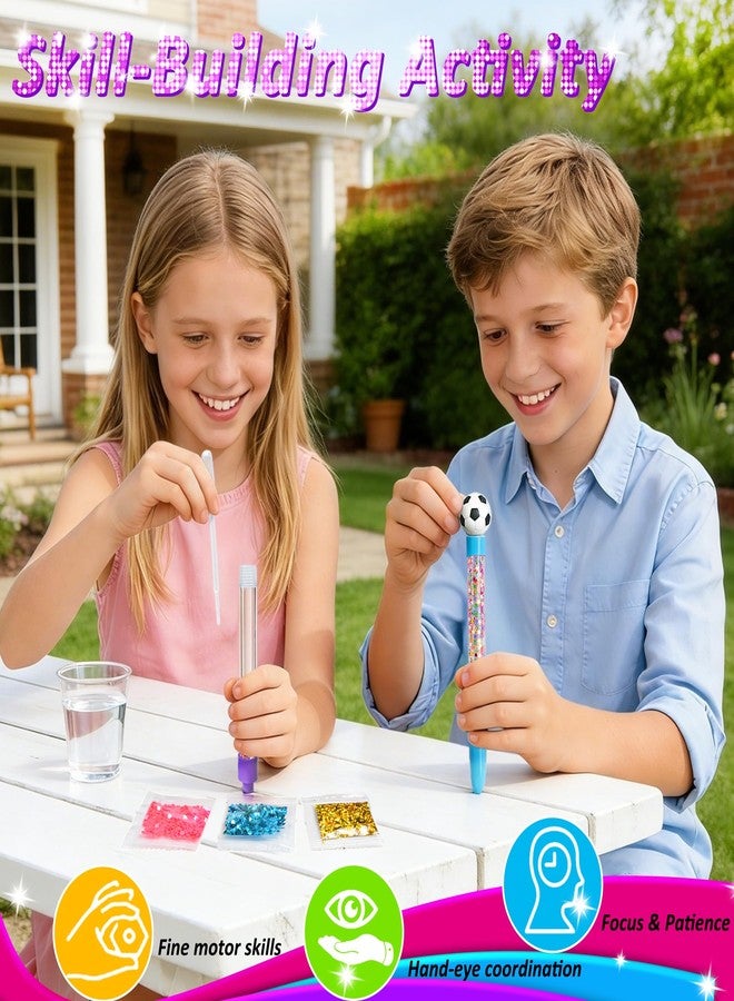 MOMUSE DIY Pen Making Kit, Fun Pen Creator Studio - Make 6 Sparkly Glitter Pens & Stitch Your Own Pen Holder, Creative Craft Toy Sewing Kits for Kids Girls Tweens 6 7 8 9 10 11 12 Birthday Gift - Image 4