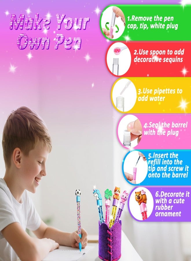 MOMUSE DIY Pen Making Kit, Fun Pen Creator Studio - Make 6 Sparkly Glitter Pens & Stitch Your Own Pen Holder, Creative Craft Toy Sewing Kits for Kids Girls Tweens 6 7 8 9 10 11 12 Birthday Gift - Image 5