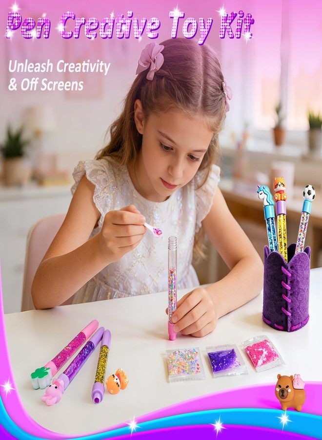 MOMUSE DIY Pen Making Kit, Fun Pen Creator Studio - Make 6 Sparkly Glitter Pens & Stitch Your Own Pen Holder, Creative Craft Toy Sewing Kits for Kids Girls Tweens 6 7 8 9 10 11 12 Birthday Gift - Image 2