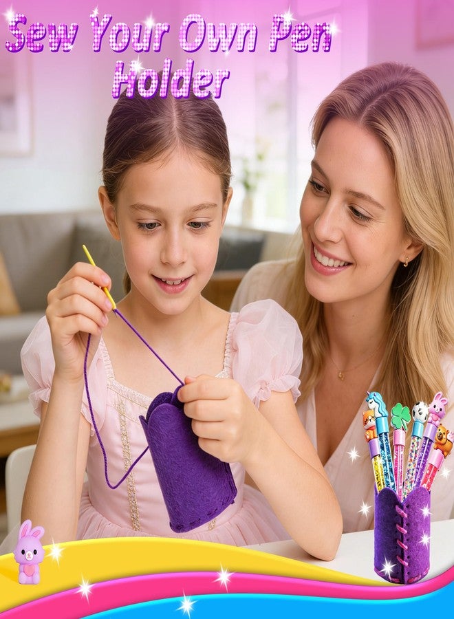 MOMUSE DIY Pen Making Kit, Fun Pen Creator Studio - Make 6 Sparkly Glitter Pens & Stitch Your Own Pen Holder, Creative Craft Toy Sewing Kits for Kids Girls Tweens 6 7 8 9 10 11 12 Birthday Gift - Image 3