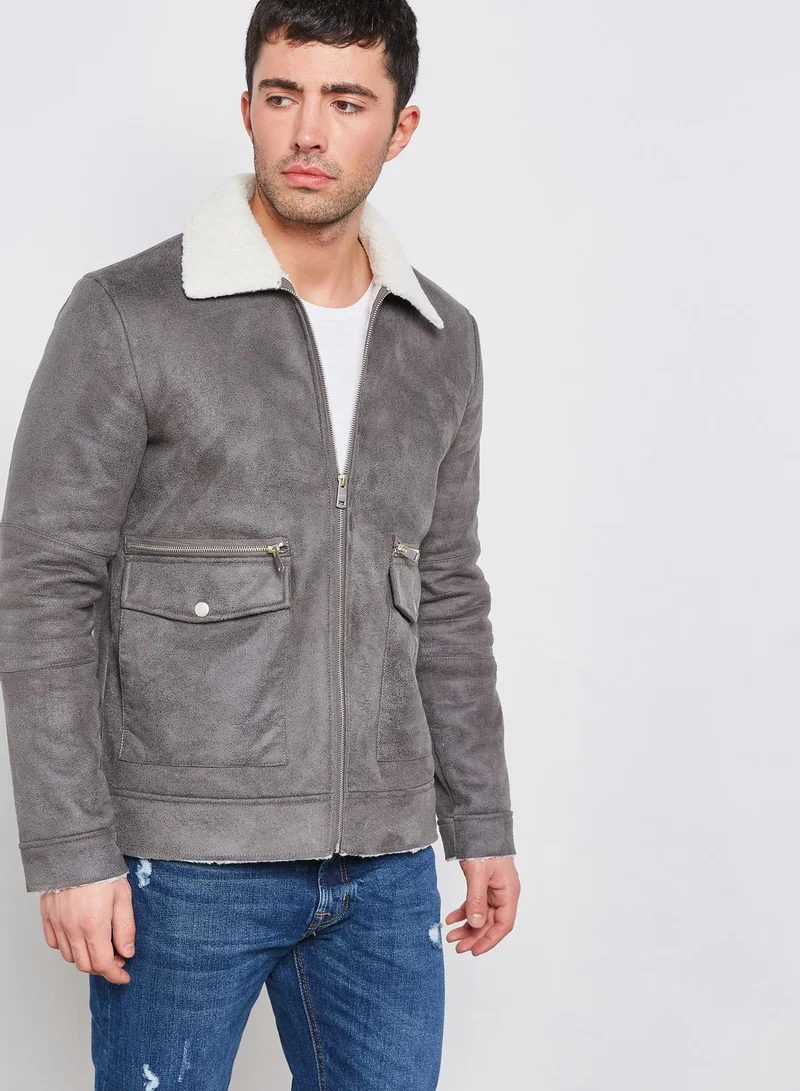 BRAVE SOUL Faux Suede Sherpa Jacket