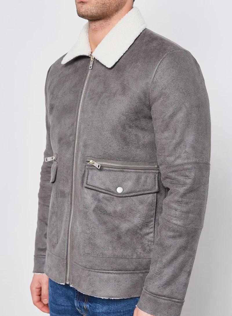 BRAVE SOUL Faux Suede Sherpa Jacket