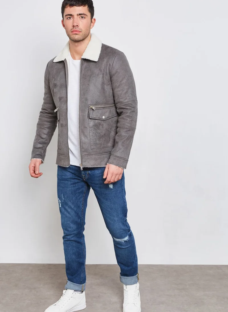 BRAVE SOUL Faux Suede Sherpa Jacket