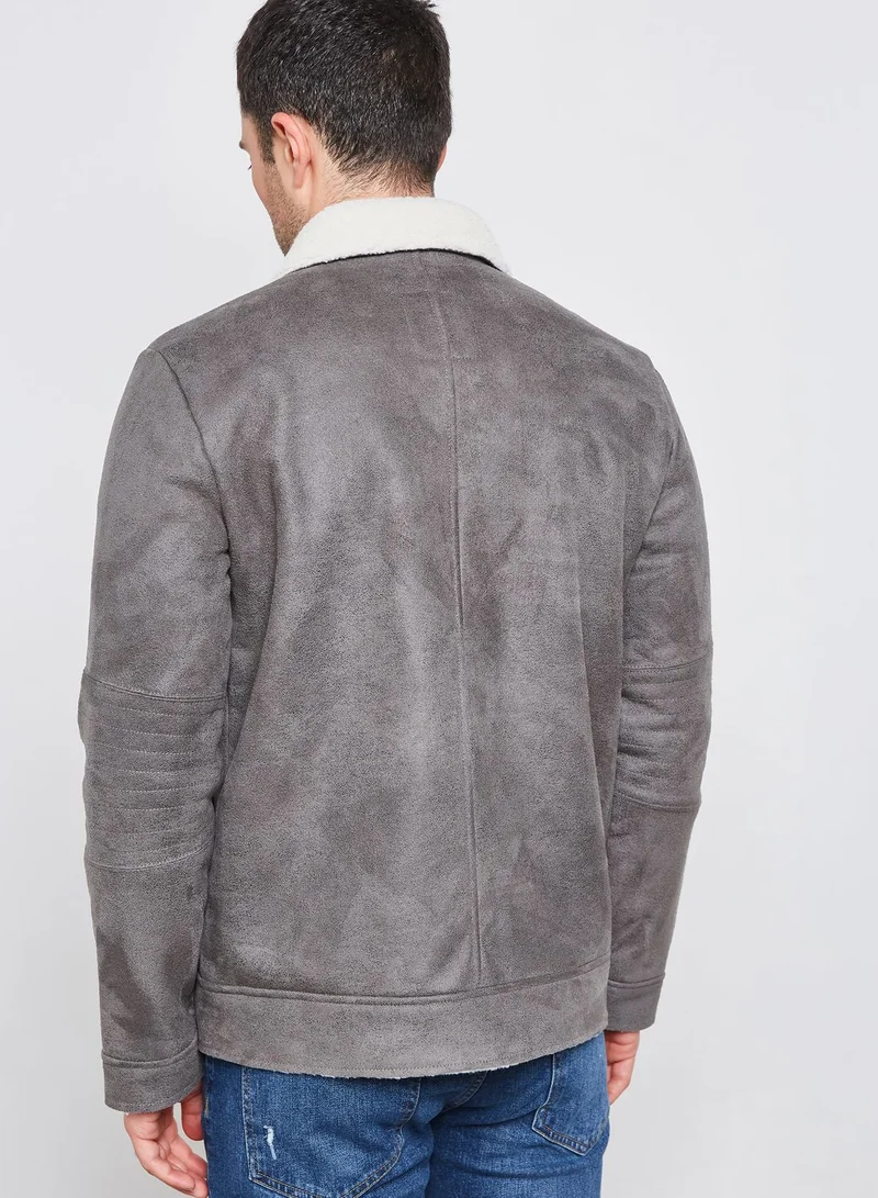 BRAVE SOUL Faux Suede Sherpa Jacket