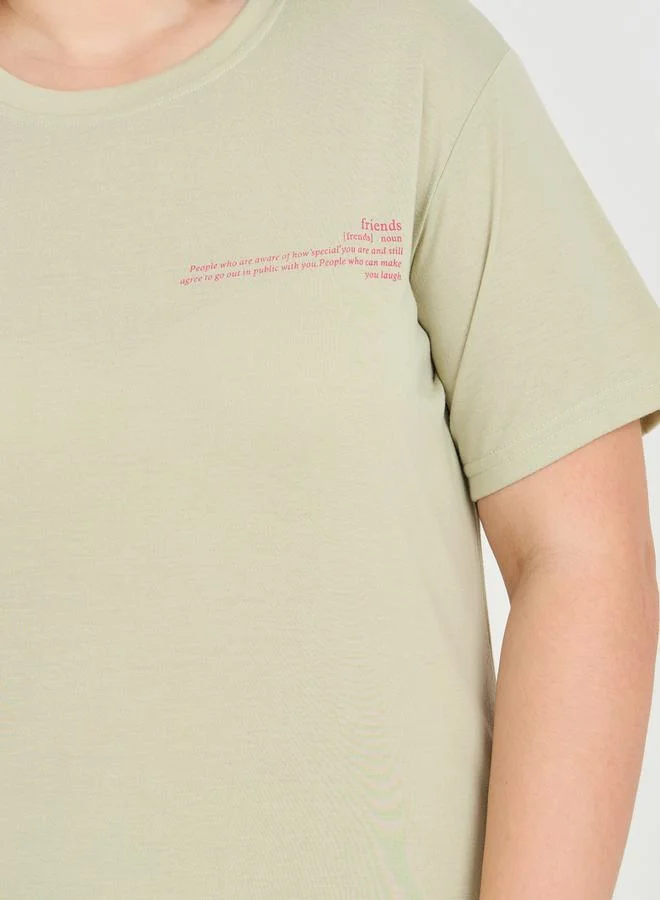 ستايلي Script Slogan Drop Shoulder T-Shirt & Placket Shorts Set