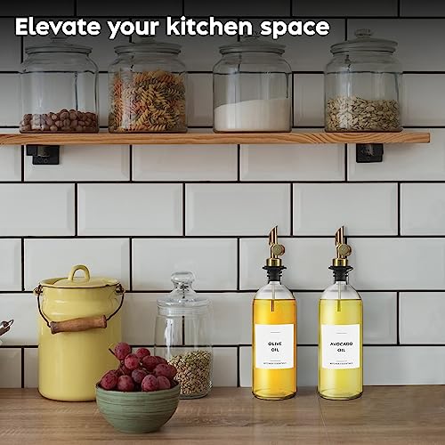 Spaceneat Olive Oil Dispenser Bottle - Includes 55 Kitchen Essential Labels - Cooking Oil Bottles for Kitchen, Coffee Syrup Dispenser - Pourer Spout with 16.9 fl oz Glass Container Cruet - 2pcs, Gold - Image 5