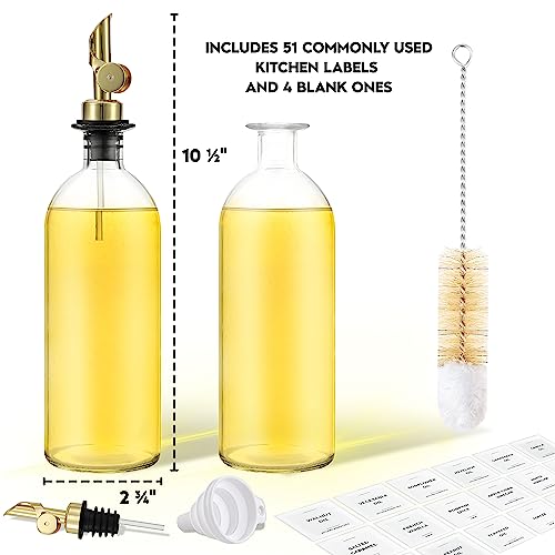 Spaceneat Olive Oil Dispenser Bottle - Includes 55 Kitchen Essential Labels - Cooking Oil Bottles for Kitchen, Coffee Syrup Dispenser - Pourer Spout with 16.9 fl oz Glass Container Cruet - 2pcs, Gold - Image 2