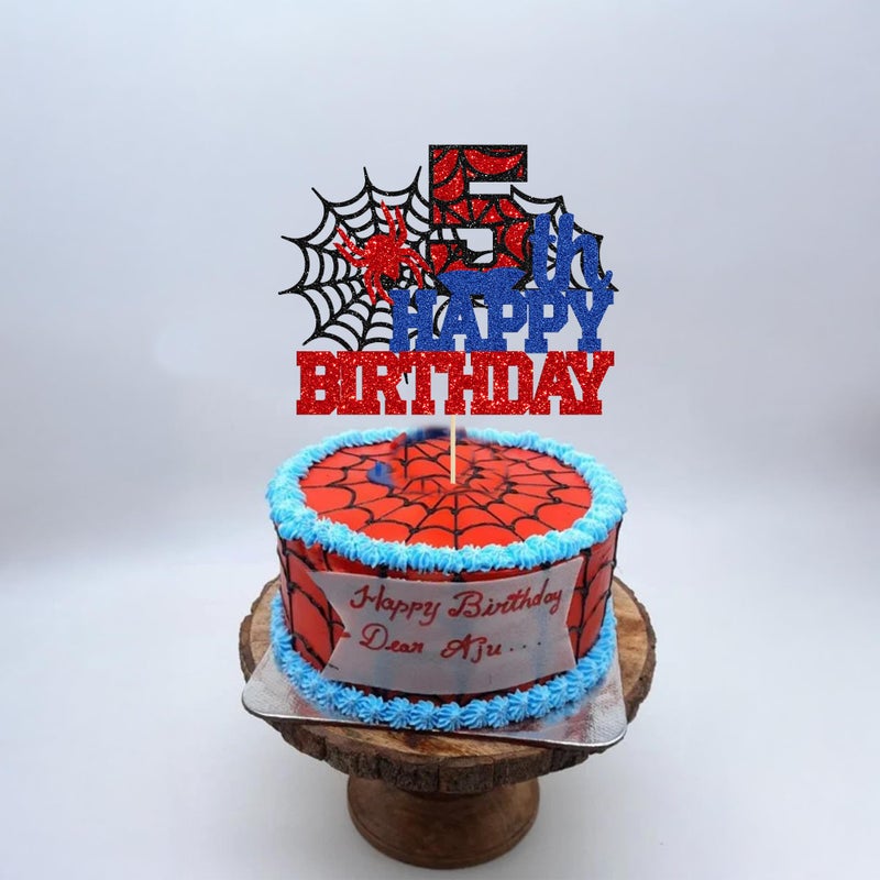 Ephlyn 1Pcs Spider Happy Birthday Cake Topper Spider Fifth Cupcake Topper 5th Birthday Cake Topper Spide Cake Decorations Party Supplies for Boys Girls - Image 5