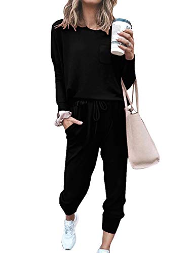 Bofell Lounge Sets for Women 2 Piece Sweatsuits Airport Travel Outfits 2024 Loungewear Fashion Fall Outfits Black L - Image 1