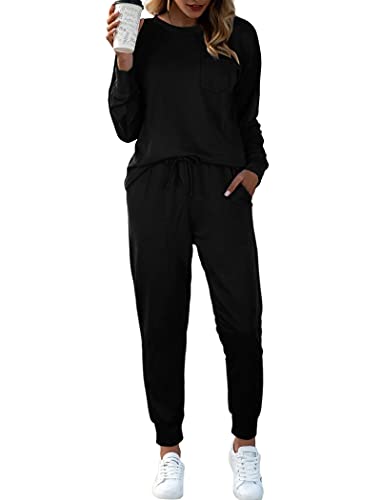 Bofell Lounge Sets for Women 2 Piece Sweatsuits Airport Travel Outfits 2024 Loungewear Fashion Fall Outfits Black L - Image 5