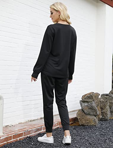 Bofell Lounge Sets for Women 2 Piece Sweatsuits Airport Travel Outfits 2024 Loungewear Fashion Fall Outfits Black L - Image 4
