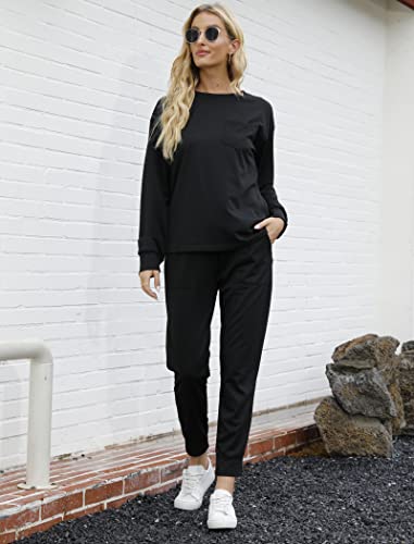 Bofell Lounge Sets for Women 2 Piece Sweatsuits Airport Travel Outfits 2024 Loungewear Fashion Fall Outfits Black L - Image 2