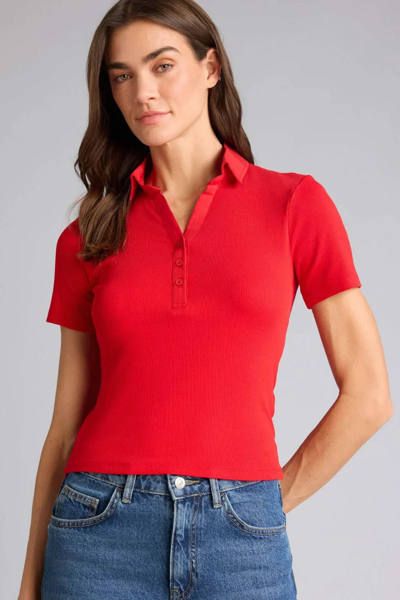DeFacto Slim Fit Polo Collar Camisole Short Sleeve Polo T-Shirt