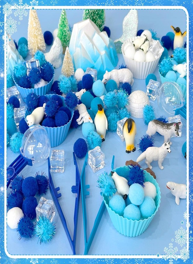 Jiytivity 342 Pcs Snow Sensory Bin Winter Fine Motor Christmas Counting and Sorting Set with Felt Snowflakes Pom Poms Arctic Animal Figures for Winter Wonderland Sensory Snow Education Activities - Image 4