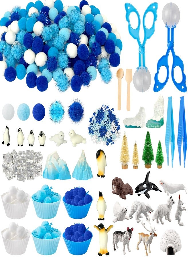 Jiytivity 342 Pcs Snow Sensory Bin Winter Fine Motor Christmas Counting and Sorting Set with Felt Snowflakes Pom Poms Arctic Animal Figures for Winter Wonderland Sensory Snow Education Activities - Image 1