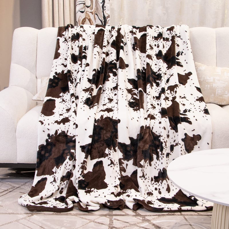 Cow Print Twin Blanket 60x80 Inch  Soft Plush Fleece Throw for Bedroom Living Room Black  White Animal Print Bedding Lightweight Cozy Blanket for Adults  Kids
