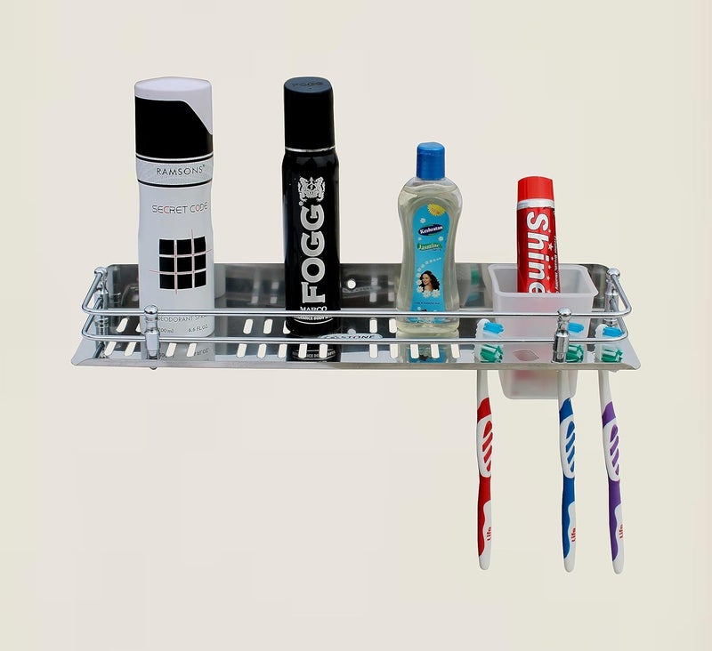 STONE STONE Stainless Steel 3in1 Multipurpose Bathroom ShelfShelvesBathroom Rack with TumblerToothbrush Holder for Bathroom Accessories 15x5 inches Stylist - Image 4