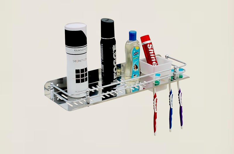 STONE STONE Stainless Steel 3in1 Multipurpose Bathroom ShelfShelvesBathroom Rack with TumblerToothbrush Holder for Bathroom Accessories 15x5 inches Stylist - Image 1