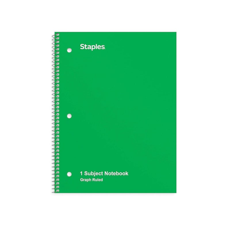 Staples STAPLES 1Subject Notebook 8inch x 105inch Graph Ruled 70 Sheets Green 3Pack ST23987CVS  - Image 1