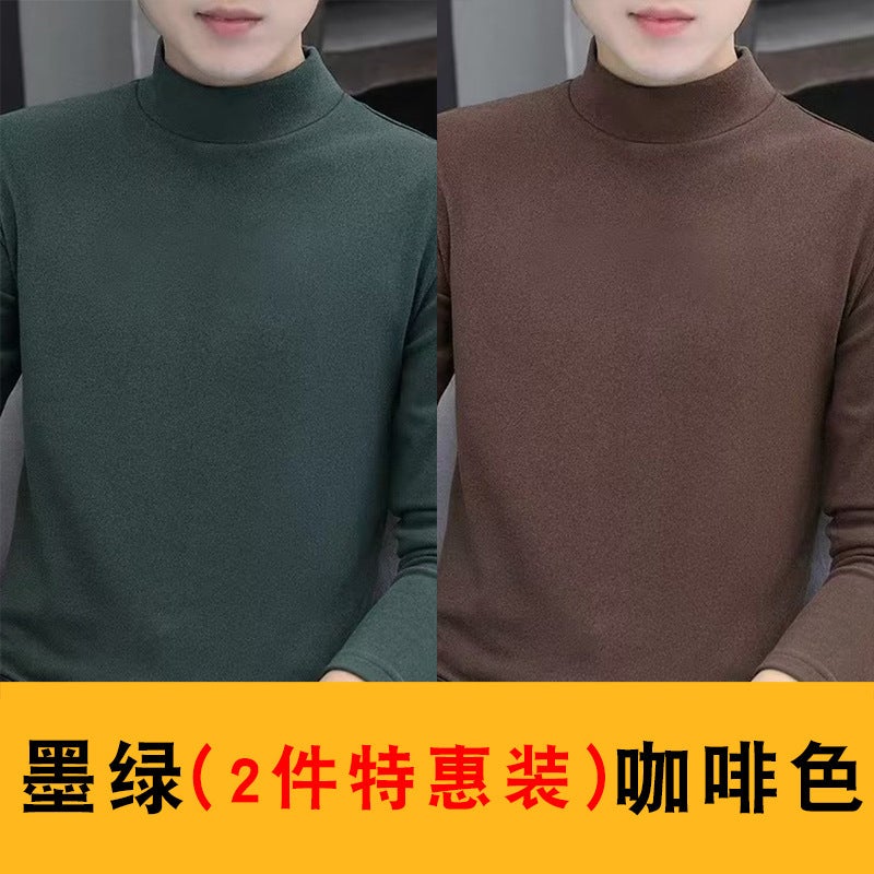 Double-Sided Velvet Winter Bottoming Shirt Men'S Long-Sleeved T-Shirt 2023 New Mid-Collar Half Turtleneck Warm Top - Image 1