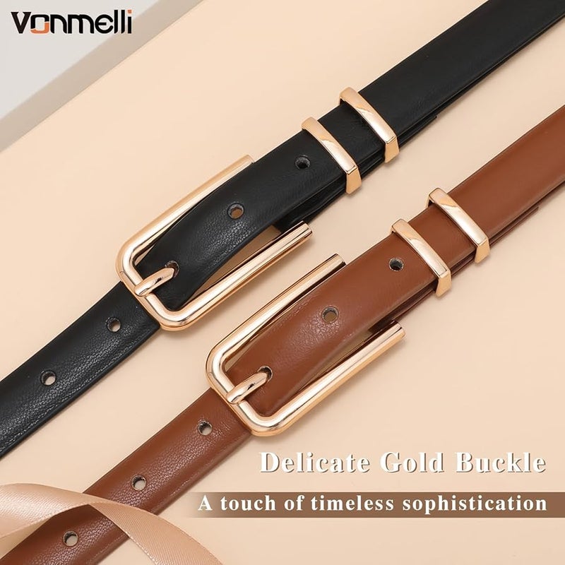 VONMELLI Women Skinny Leather Belt Thin Waist Belt for Women Jeans Dress Fashion Ladies Belt with Gold Buckle - Image 3